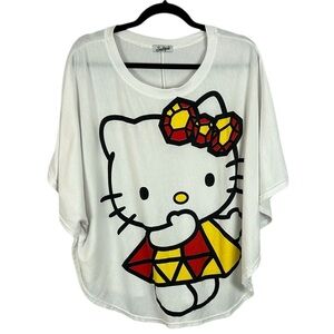 Hello Kitty Casual Lounge Comfy Round Hem Short Sleeve Round Neck Tee XL White